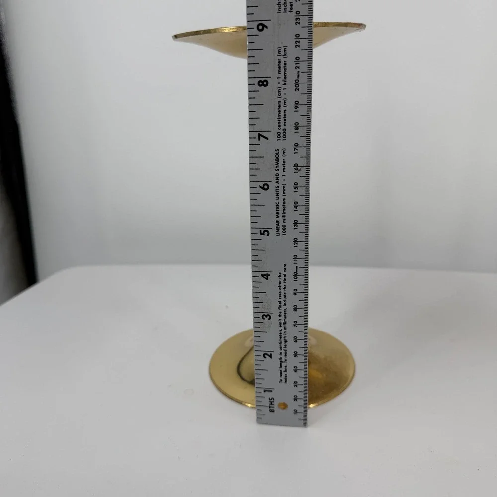 Vintage Graduated Lacquered Brass Spike Candle Holder Set  3 Made in India Gold